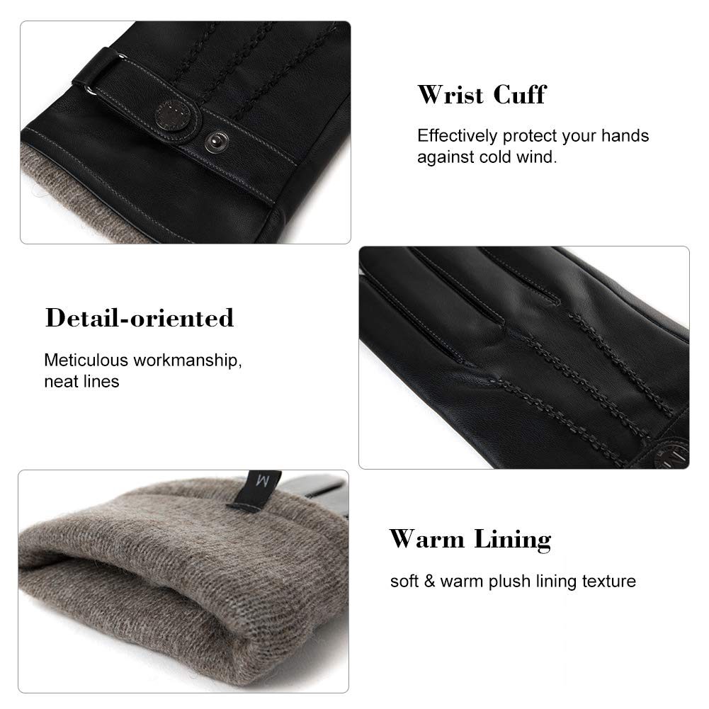 Winter Warm Wool Lined Driving Motorcycle Dress Gloves For Men Women 3 Size Black