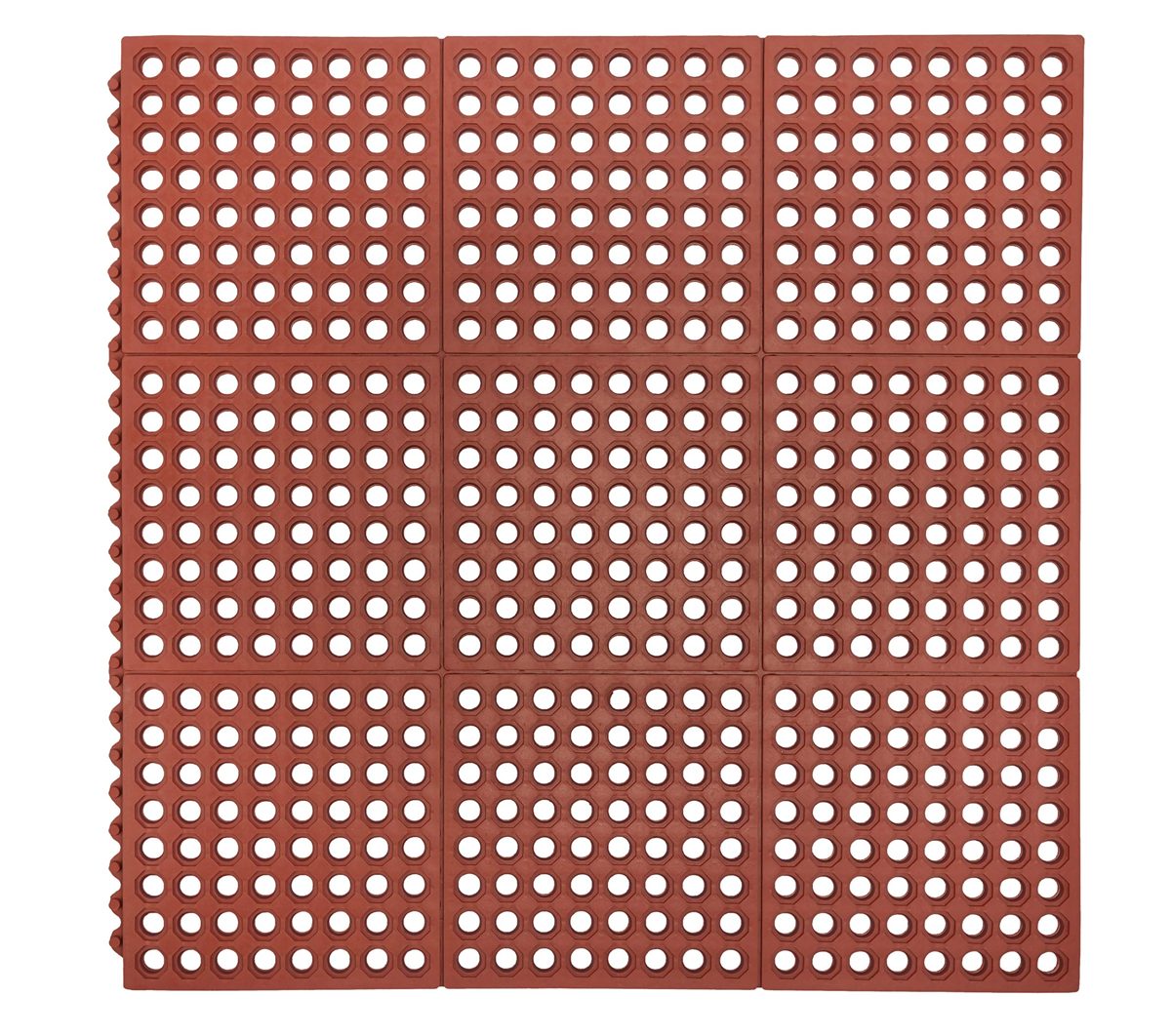 AmazonCommercial Anti-Fatigue Drainage Modular Mat With One Sided Built-In Connectors, Rubber, 3' X 3', 5/8" Thickness, Red Grease-Resistant