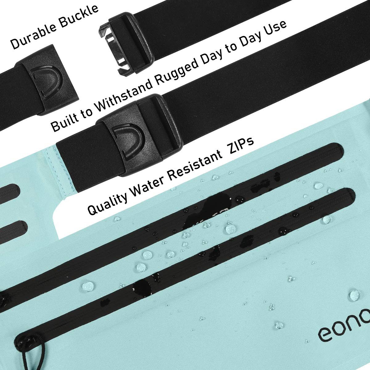 Eono by Amazon - Water Resistant Running Waist Bag with Adjustable Elastic Strap - Large Capacity Running Belt for Gym, Sports, Cycling, Running, Travel and Outdoor Activities, blue