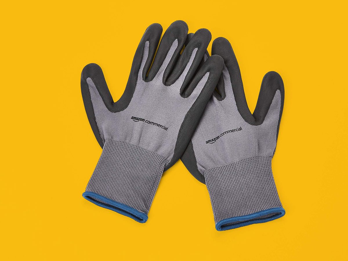 AmazonCommercial 13G Nylon & Foam Nitrile Gloves (Grey/Back), Size XL, 3 Pairs
