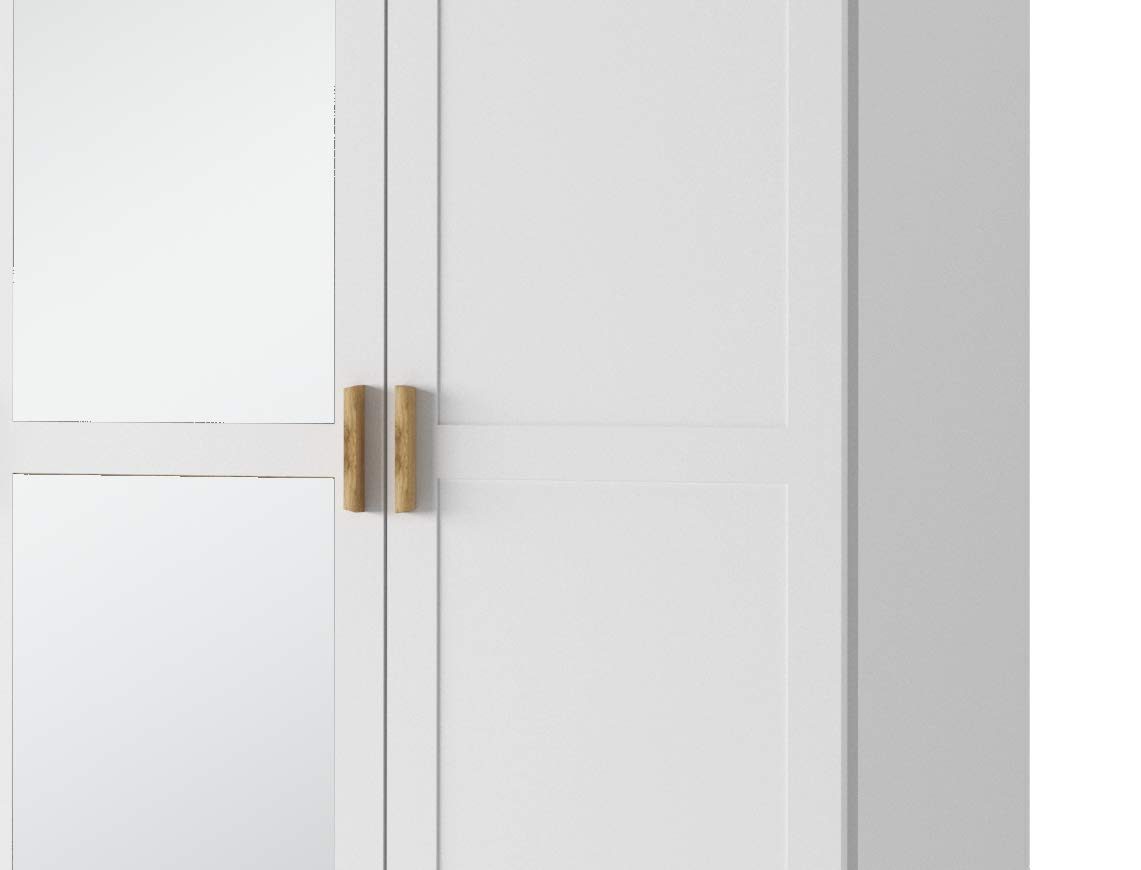 Amazon Brand - Movian Cinca 5-Door Wardrobe with Mirrors and Internal Storage Compartments, 226 x 216 x 62cm, White/Oak-Colour Accents
