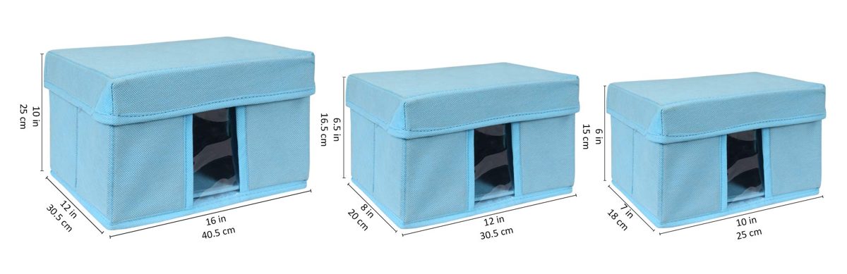 Amazon Brand - Solimo Fabric Rectangular Storage Box, Set of 6, Medical Blue