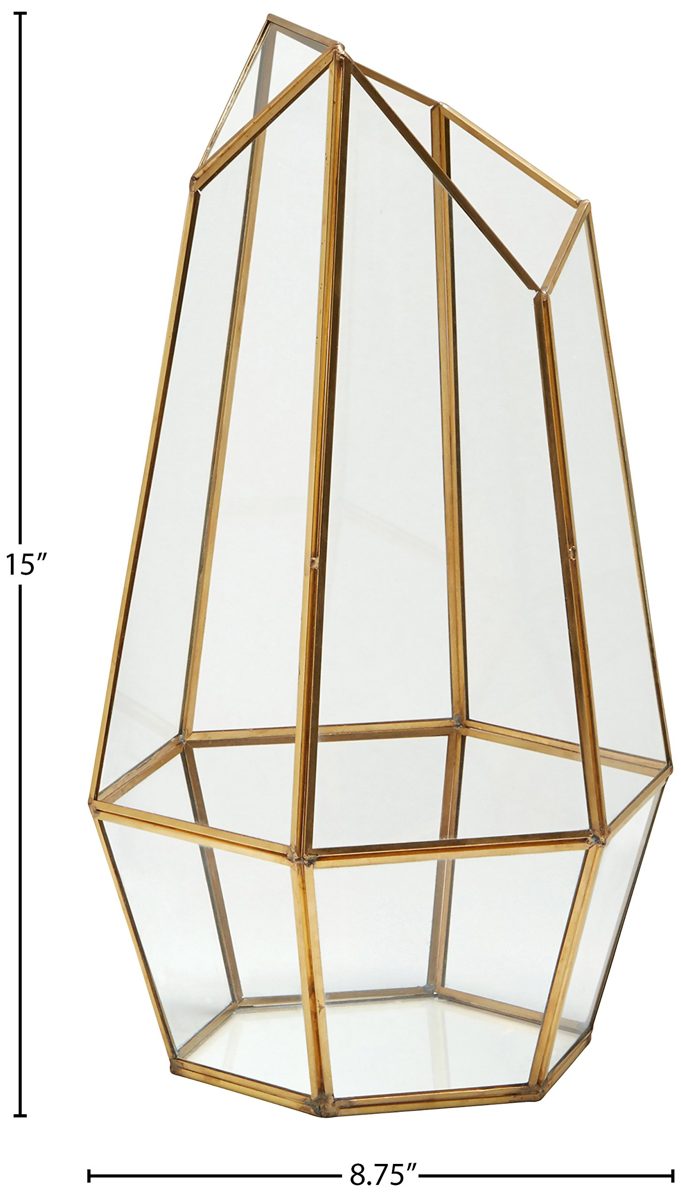 Amazon Brand – Rivet Modern Glass Diamond Candle Holder Lantern Terrarium Decor - 6.25 Inch, Gold-Finished Trim