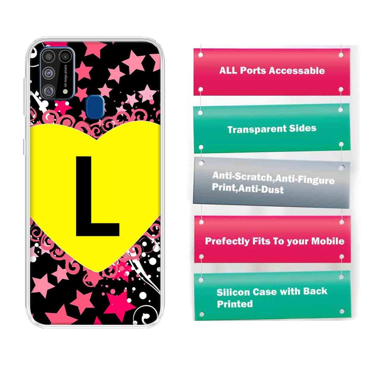 Amazon Brand - Solimo Designer Multicolor Heart Pattern Alphabet-L Printed Soft Back Case Mobile Cover for Samsung Galaxy M31