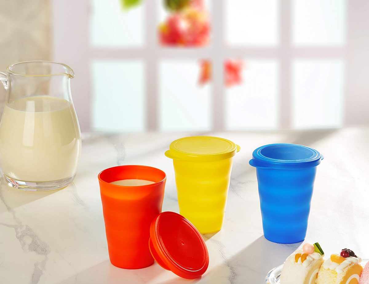 Amazon Brand - Solimo Set of 3 Tumbler Glass with Lid (375ml)