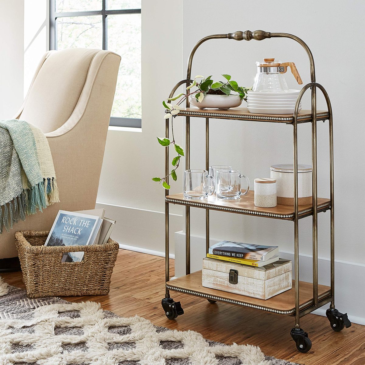 Stone & Beam Classic Serving Cart 40.98"H, Bronze, Natural