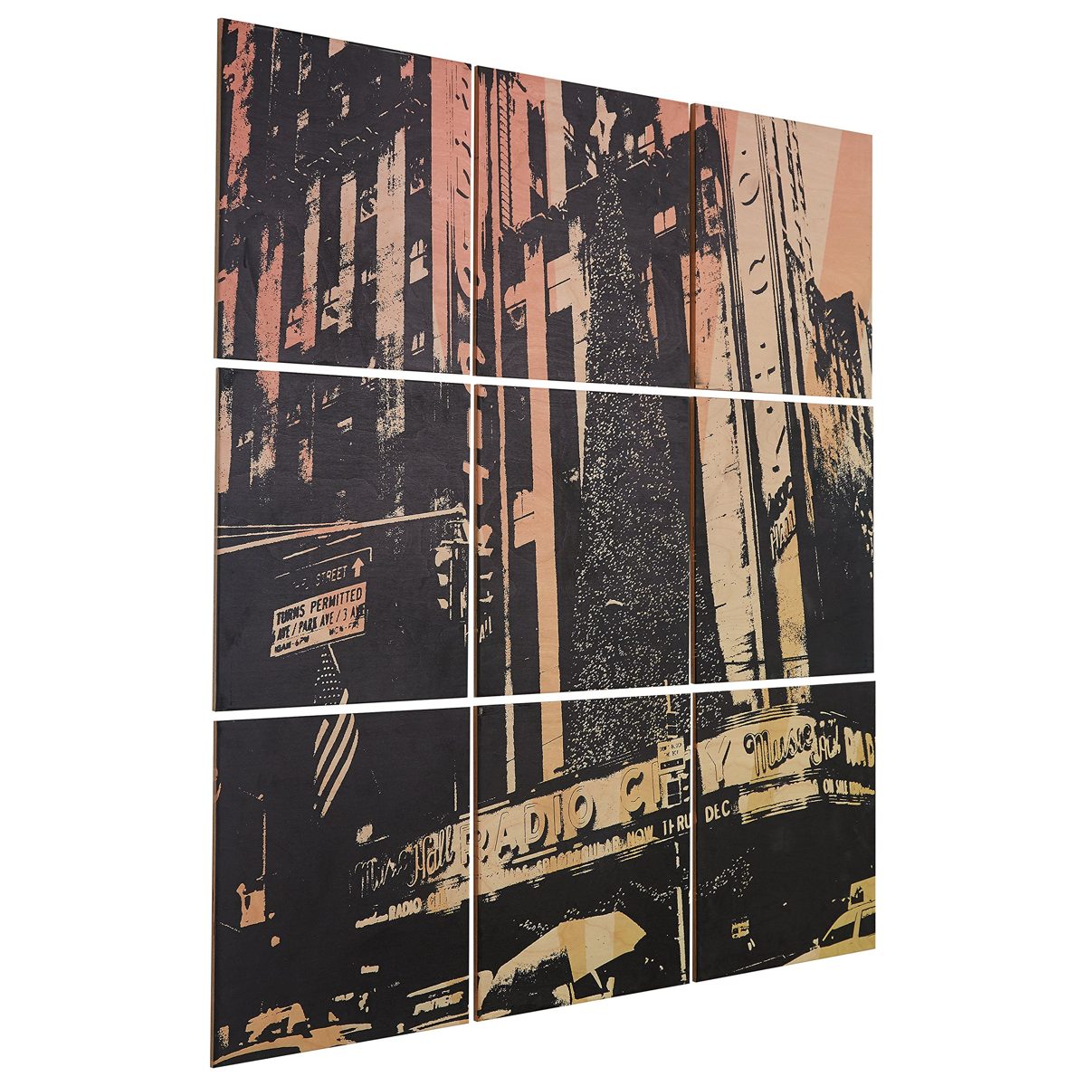 Amazon Brand – Rivet 9-Piece Radio City Color Tinted Print on Wood, 60" x 60"