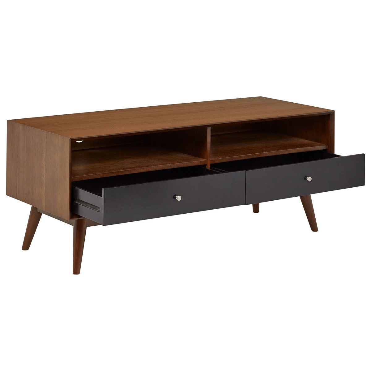 Amazon Brand – Rivet Mid-Century Modern Wood Media TV Console Coffee Table, 47"D, Walnut &amp; Black
