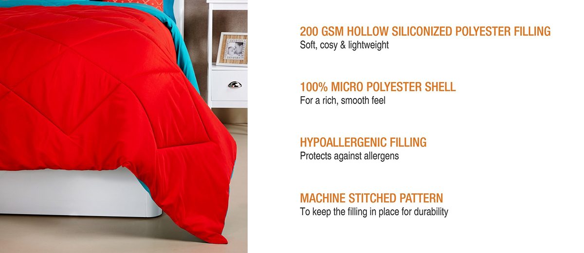 Amazon Brand - Solimo Microfiber Reversible Comforter, Double (Ruby Red & Aqua Blue, 200 GSM)