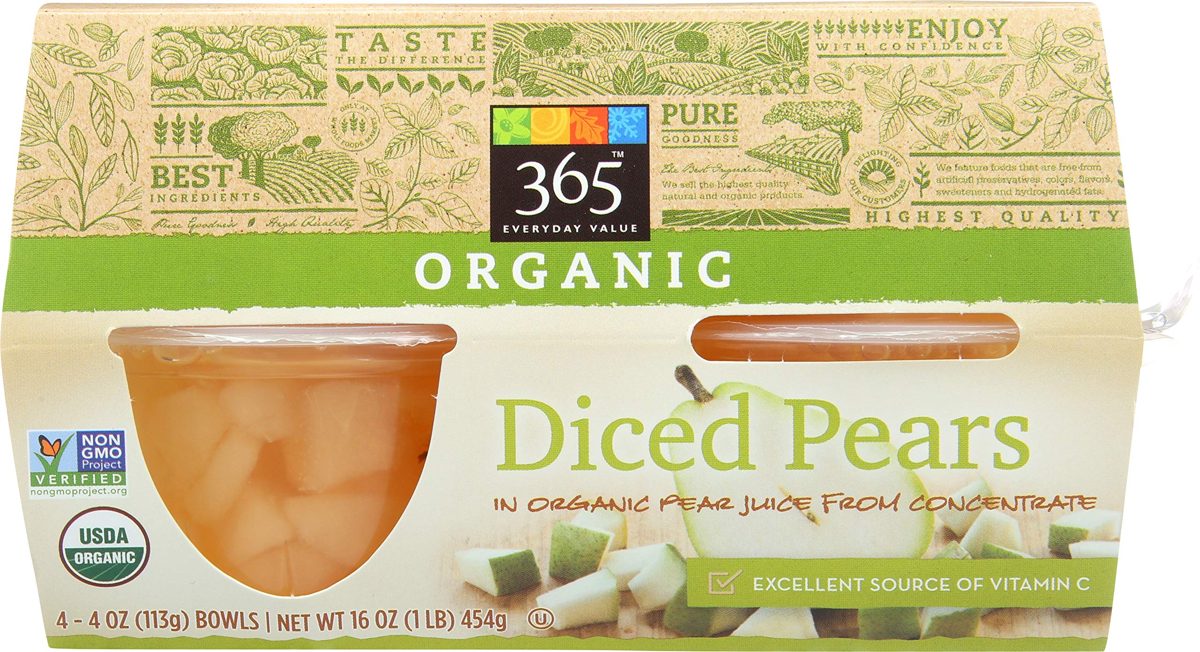 365 Everyday Value, Organic Diced Pears in Organic Pear Juice from Concentrate (4 - 4 oz bowls), 16 oz