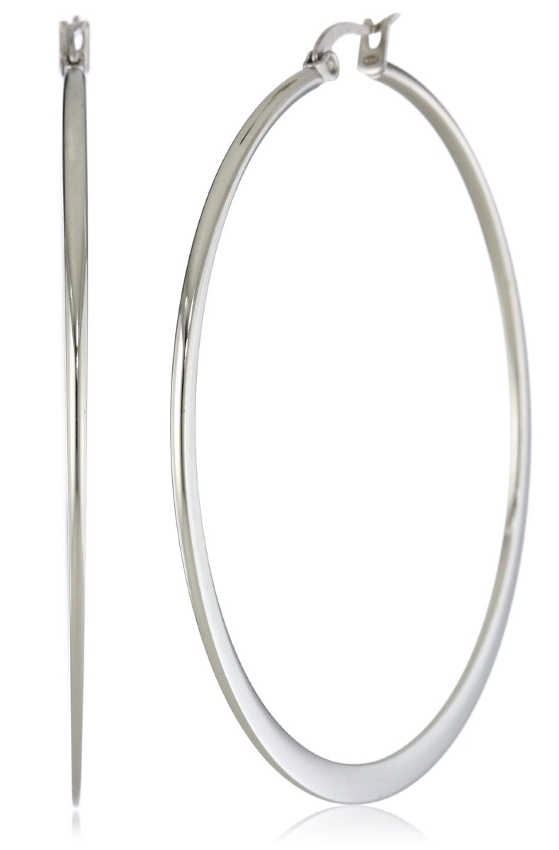 Amazon Essentials Stainless Steel Flattened Hoop Earrings (60mm)