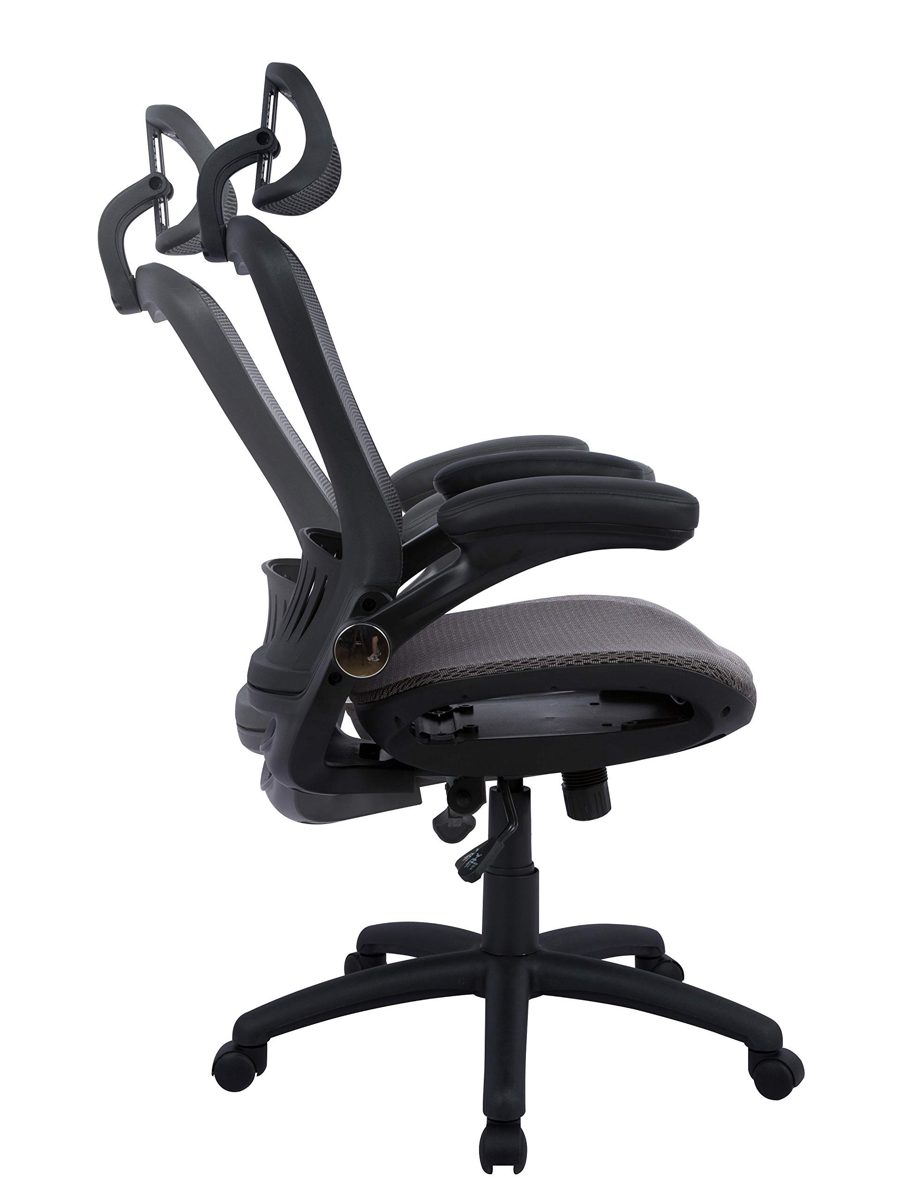 AmazonBasics - Adjustable High-Back Mesh Chair with Flip-up Arms and Head Rest – Grey (Renewed)