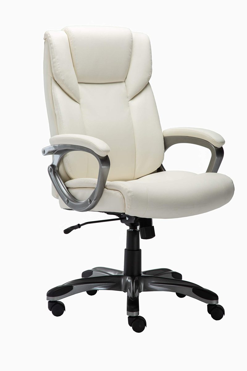 AmazonBasics High-Back Bonded Leather Executive Office Computer Desk Chair - Cream (Renewed)