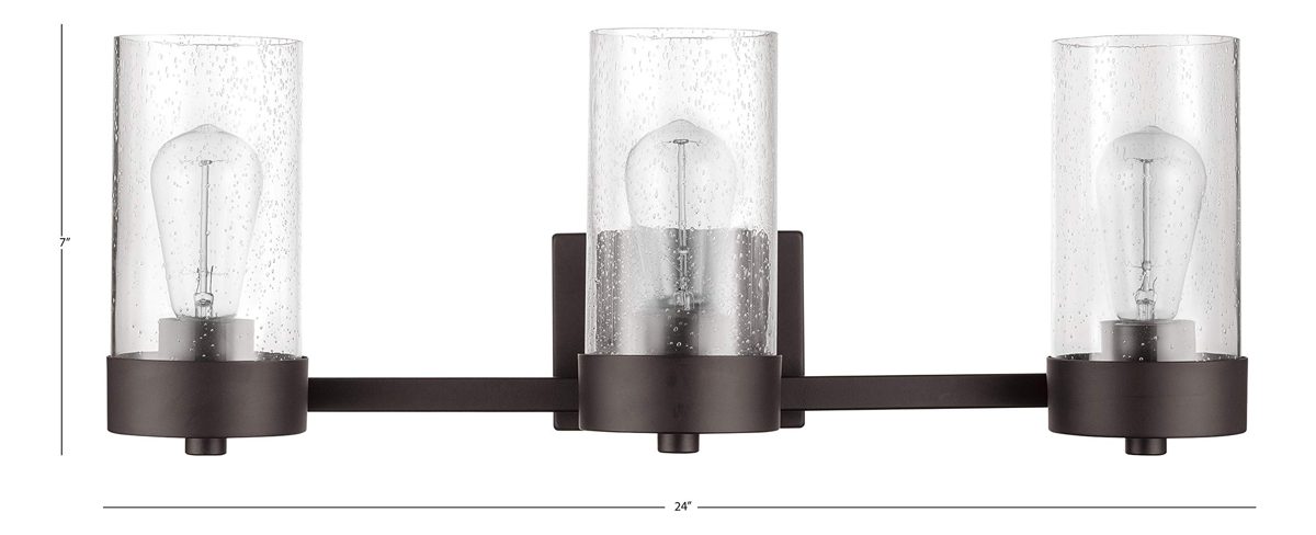 Amazon Brand – Rivet 3-Light Vanity with Seeded-Glass Shades, 7"H, Bronze