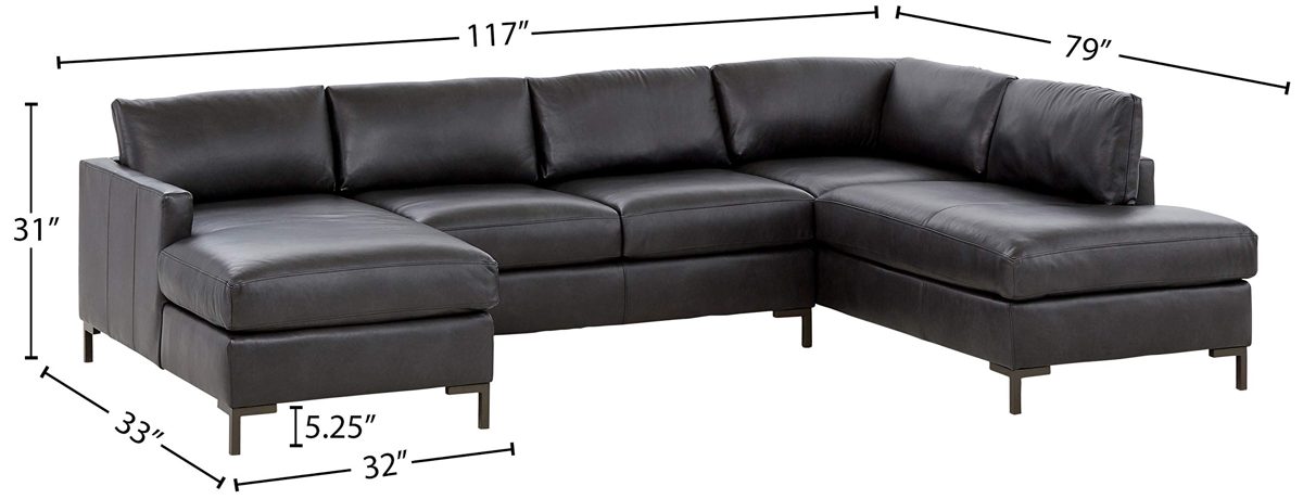 Amazon Brand – Rivet Edgewest Modern Right-Facing U-Shape Sectional, Leather, 117"W, Charcoal