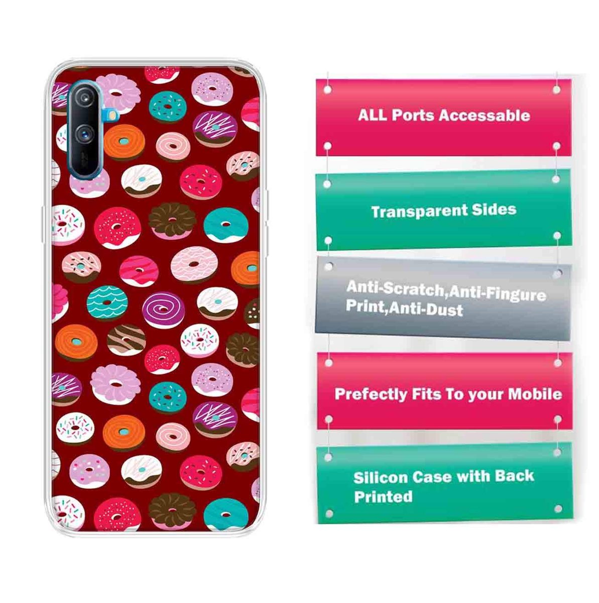 Amazon Brand - Solimo Designer Multicolor Donuts Maroon Pattern Printed Soft Back Case Mobile Cover for Realme C3
