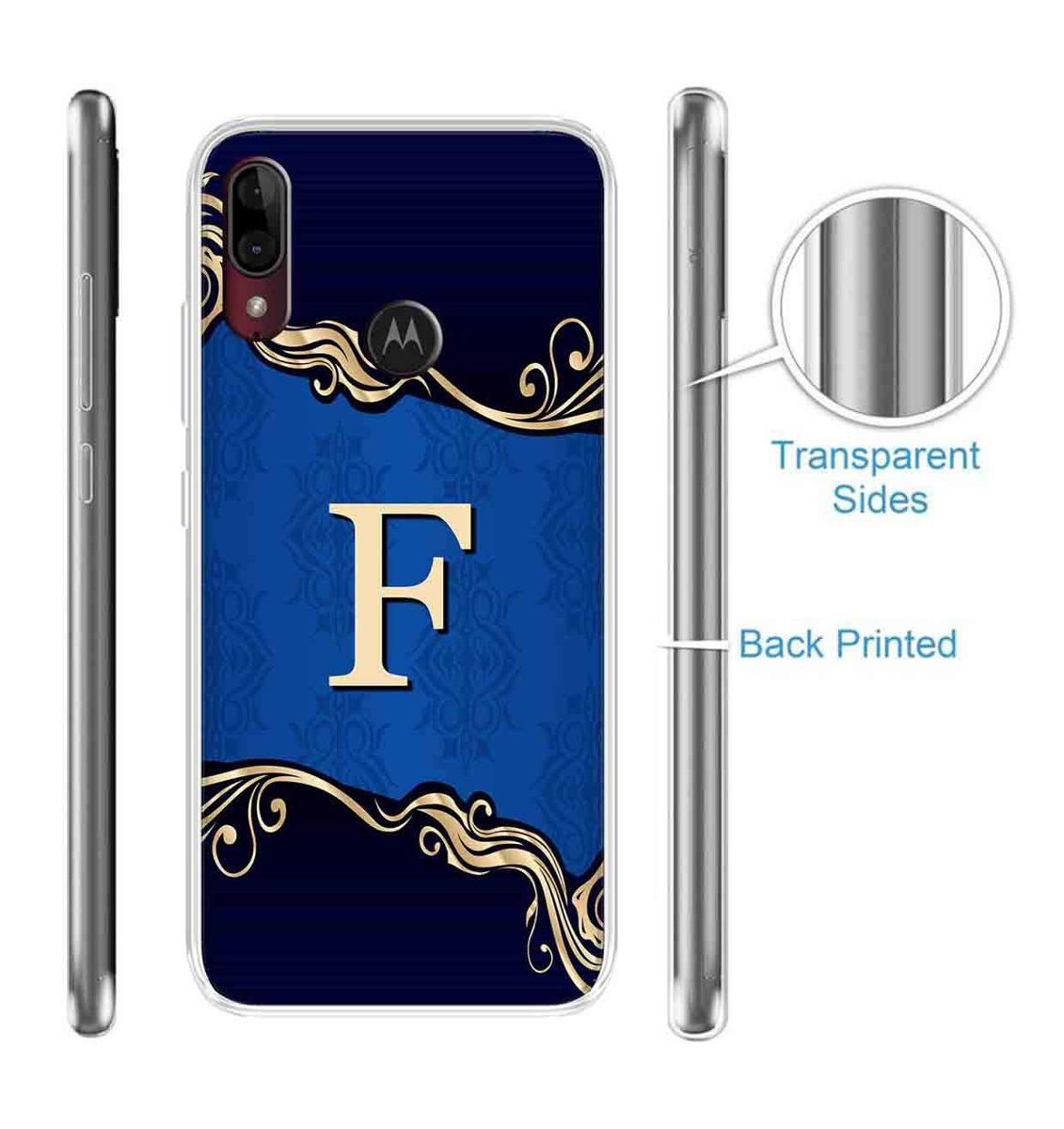 Amazon Brand - Solimo Designer Multicolor Blue Pattern Alphabet-F Printed Soft Back Case Mobile Cover for Motorola Moto E6s / Motorola Moto E6 Plus