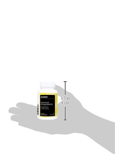 Amazon Brand - Solimo Vitamin D3 50 mcg (2000 IU), 250 Softgels, Eight Month Supply