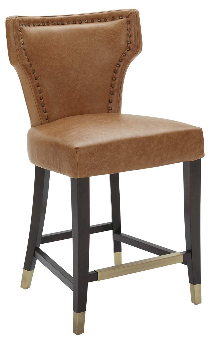 Amazon Brand – Stone & Beam Leather Counter-Height Barstool with Brass Nailhead Trim, 39"H, Cognac