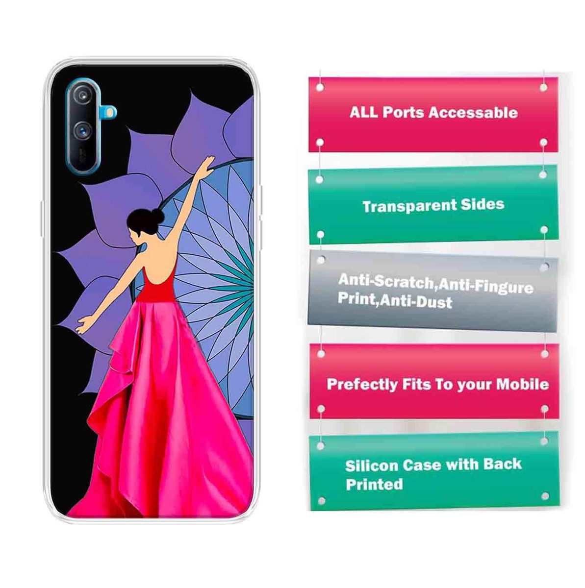 Amazon Brand - Solimo Designer Multicolor Girl Violet Design Printed Soft Back Case Mobile Cover for Realme C3