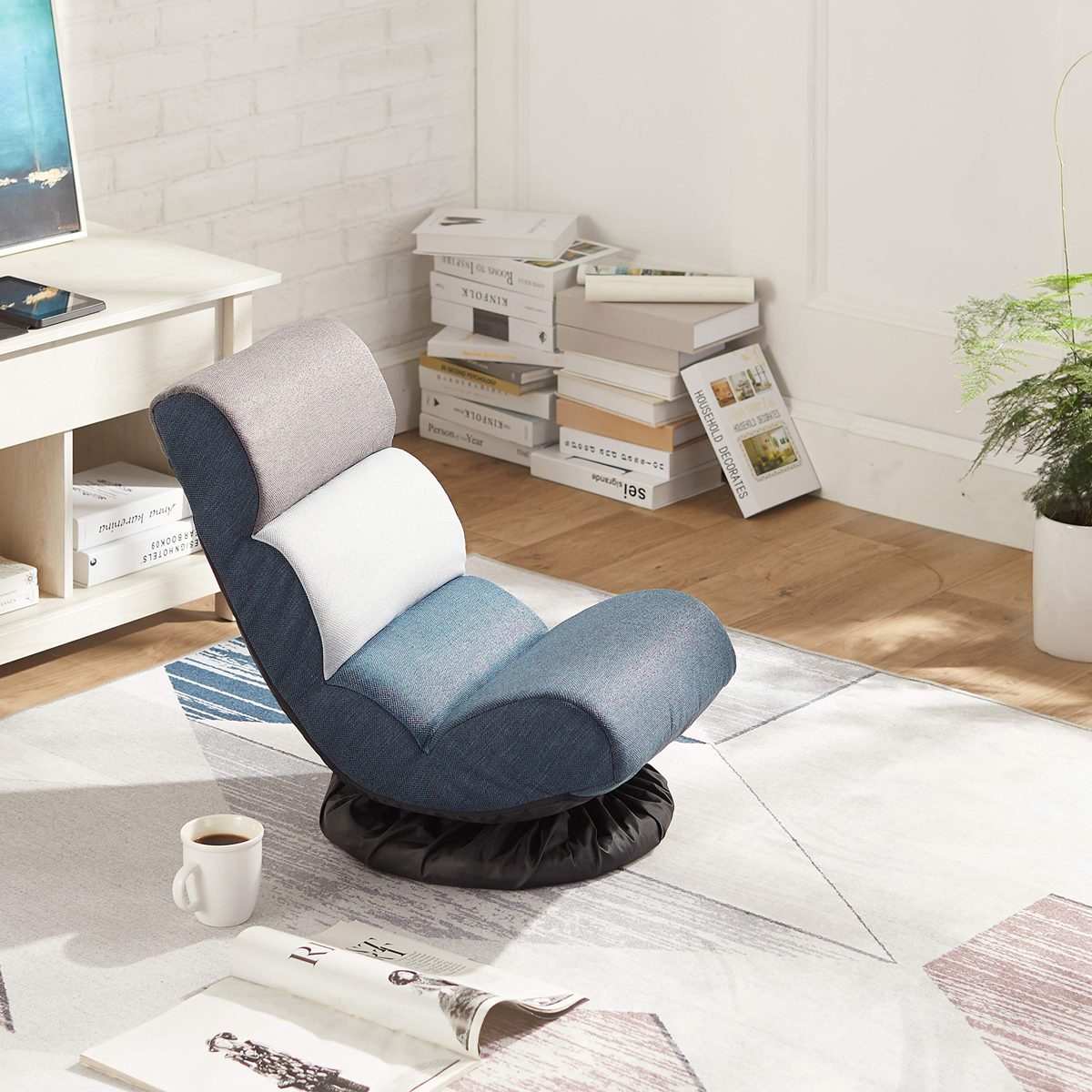 Amazonbasics Swivel Compact Adjustable Foam Floor Chair, Blue/White/Grey