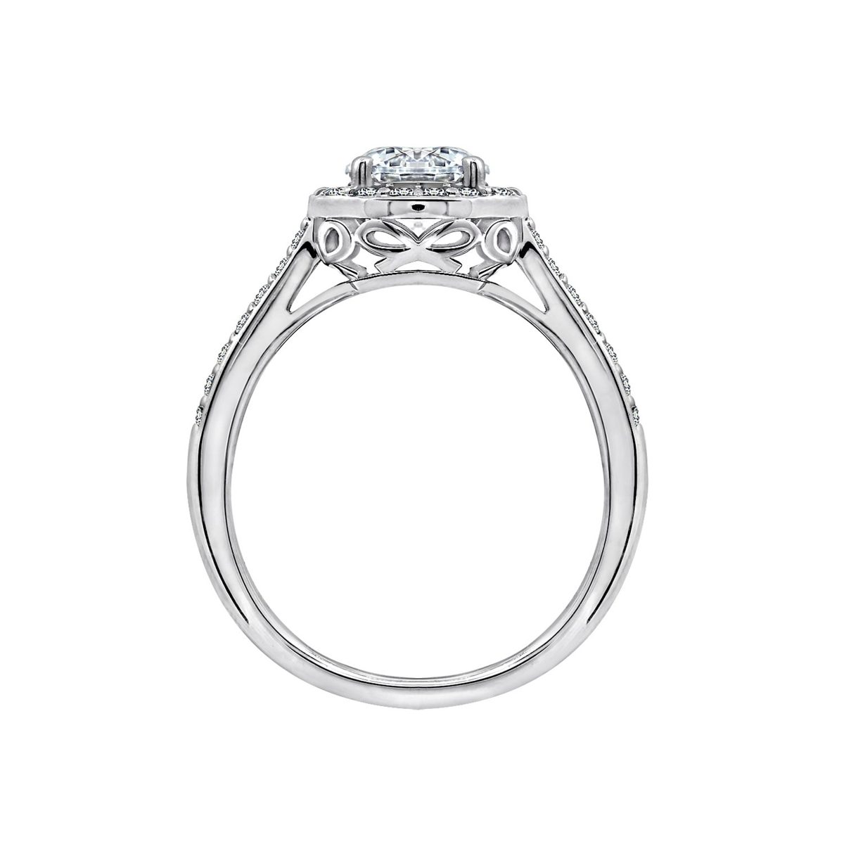 Platinum-Plated Sterling Silver Round-Cut Halo Ring made with Swarovski Zirconia, Size 5