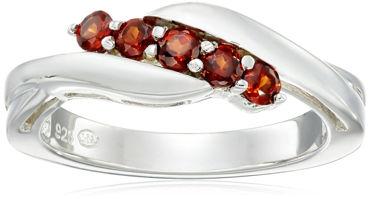 Sterling Silver Five-Stone Garnet Ring, Size 7