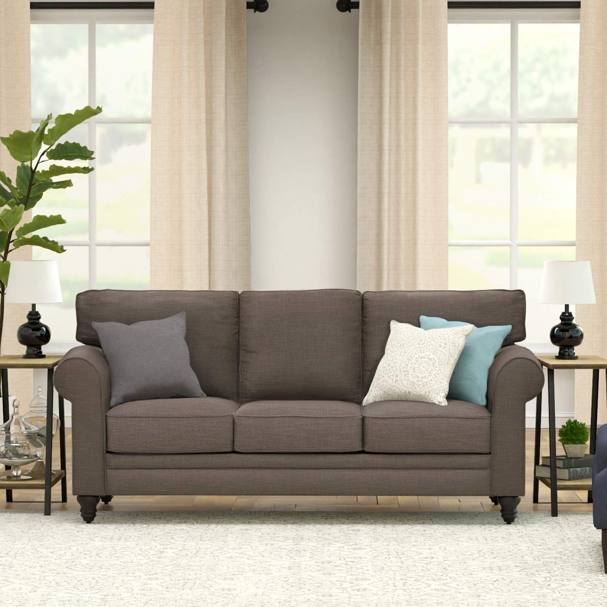 Amazon Brand – Ravenna Home Randall Rolled Arm Sofa, 83"W, Pewter