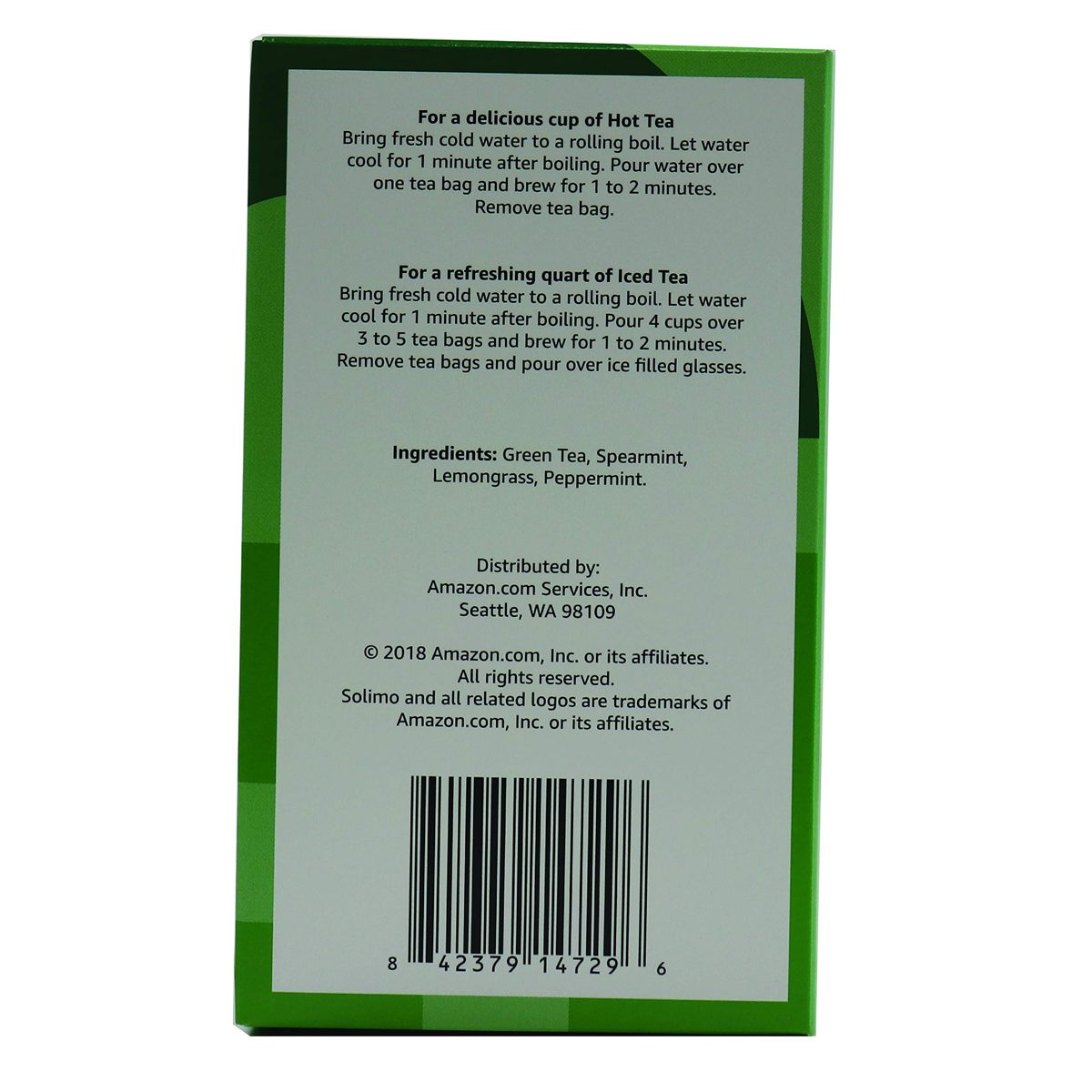 Amazon Brand - Solimo Mint Green Tea Bags, 20 Count