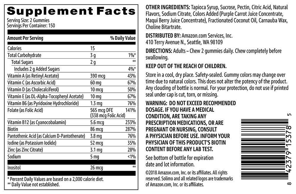 Amazon Brand - Solimo Adult Multivitamin, 150 Gummies, 75-Day Supply (Pack of 2)