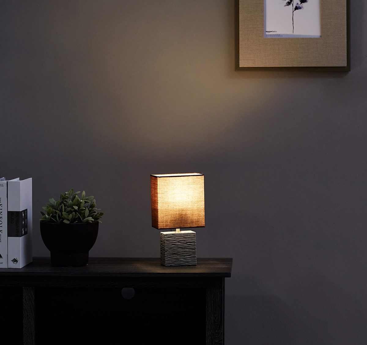 UMI Table Lamp Fabric Shade with Rectangular Wood Base 11.5 Inches