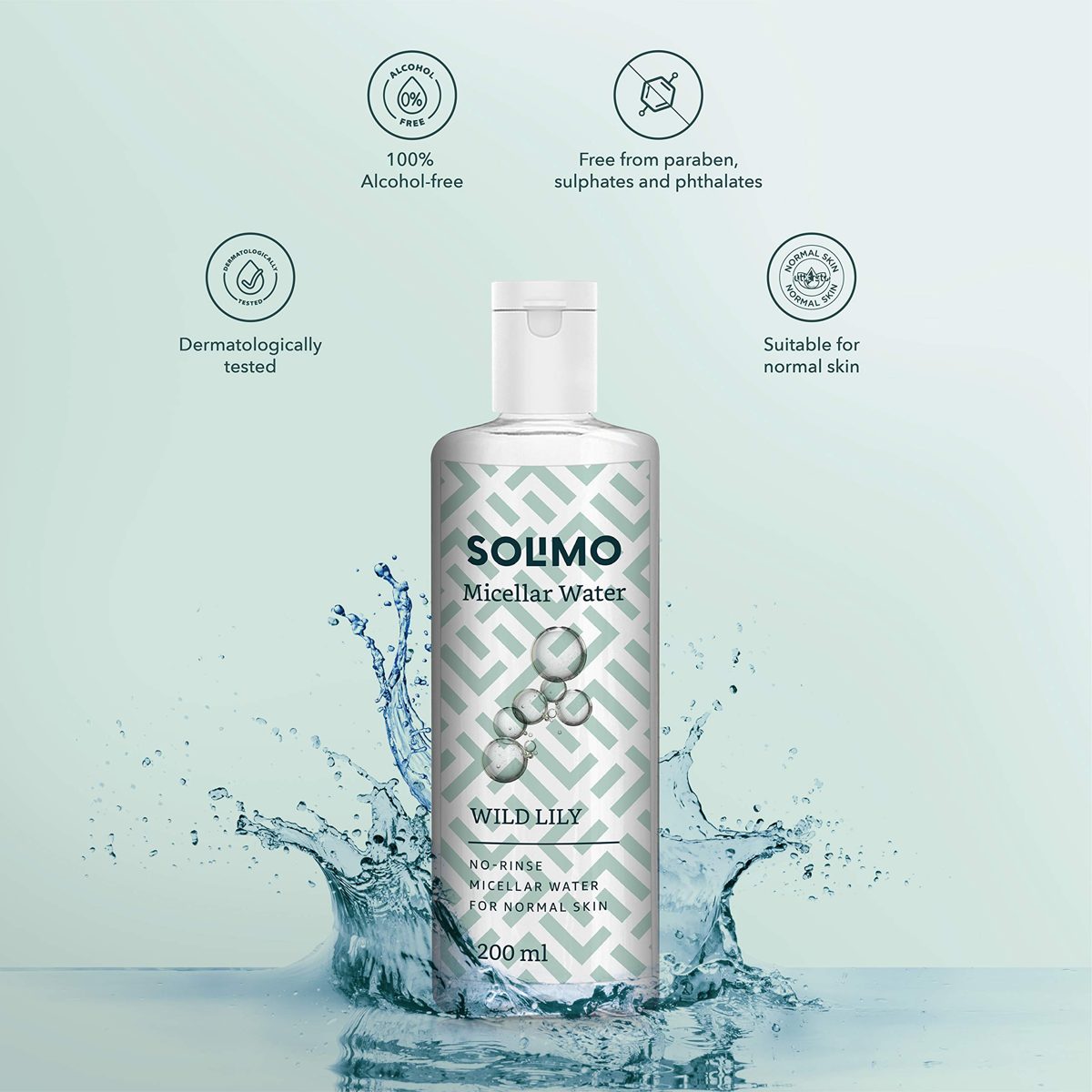 Amazon Brand - Solimo Micellar Water,Wild Lily, 200ml