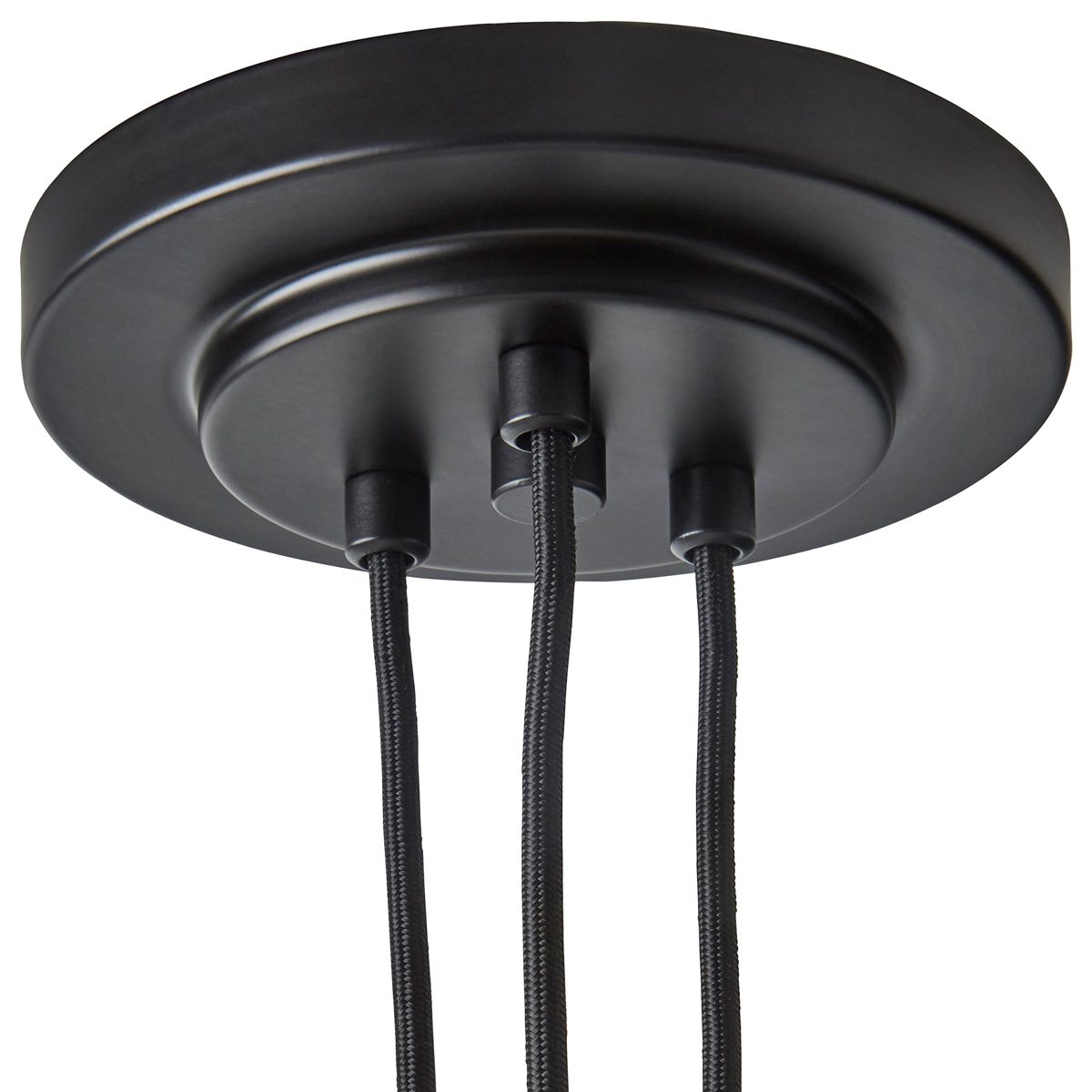 Amazon Brand – Stone & Beam Melissa Industrial Round Glass Cluster Pendant Chandelier Fixture With 3 Light Bulbs - 6.75 x 6.75 Inches, 13.5 - 62.5 Inch Cord, Black