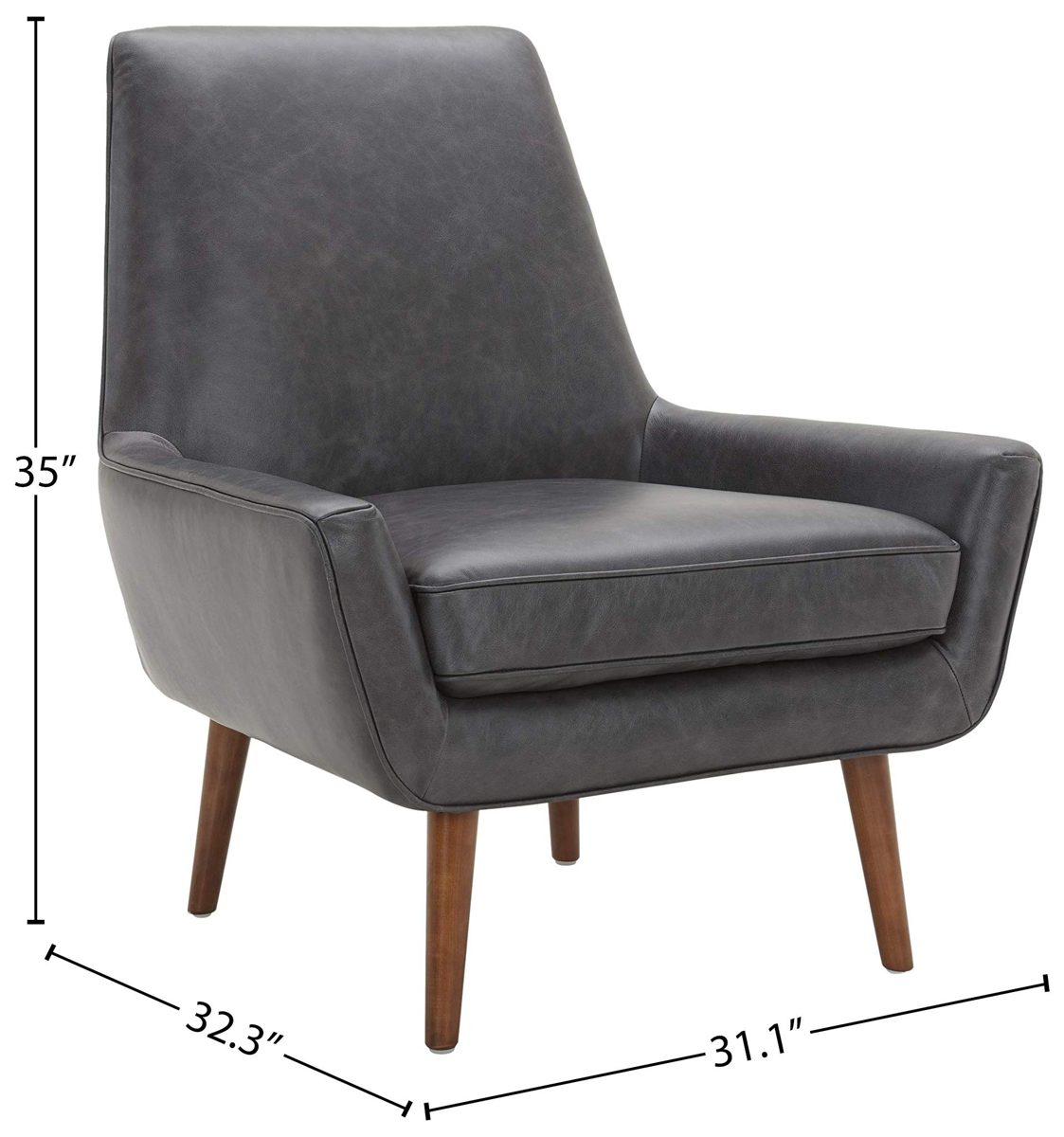 Amazon Brand – Rivet Jamie Leather Mid-Century Modern Low Arm Accent Chair, 31"W, Black