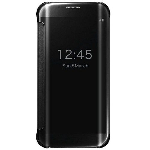 Amazon Brand - Solimo Protective Clear View flip Cover for Samsung Galaxy S6 Edge Plus (Black)
