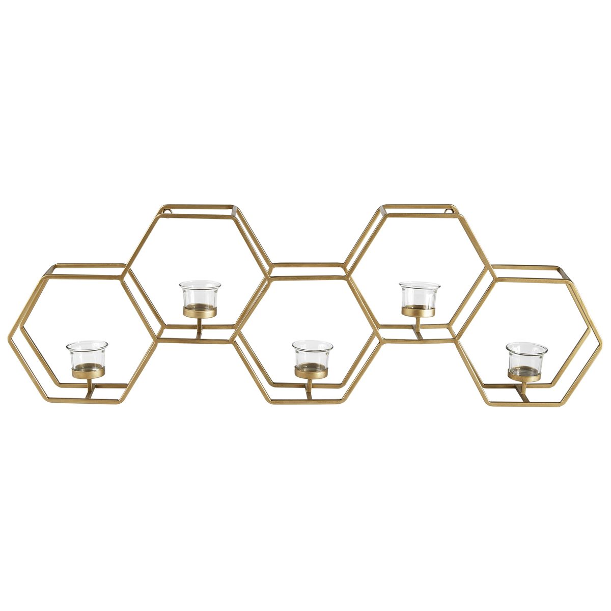 Amazon Brand – Rivet Modern Metal Wall Mounted Hexagon Tealight Candle Holder Decor - 11.5"H, Gold