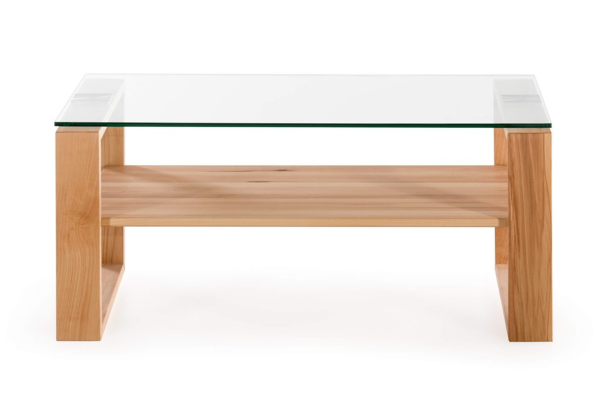Amazon Brand - Alkove Hayes Solid Wood 1-Shelf Coffee Table with Glass Table Top, 100 x 60 x 48cm, Glass/Core Beech
