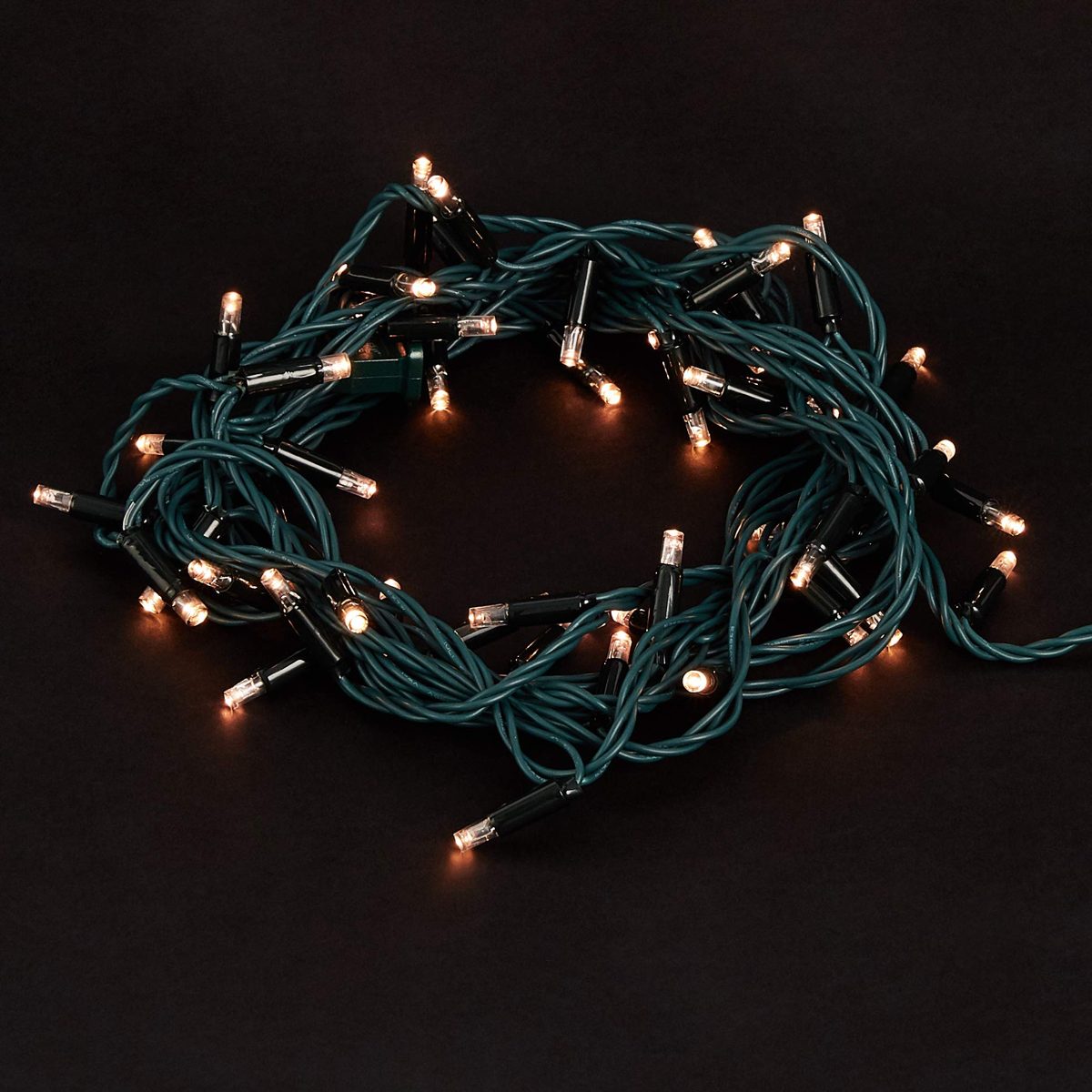 AmazonBasics LED Commercial Grade Indoor/Outdoor Christmas String Lights with Green Rope, Warm White with 50 LEDs, 16-Foot, 2-Pack