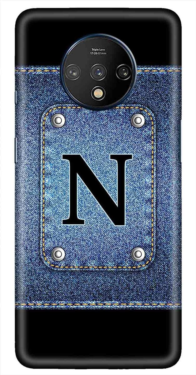 Amazon Brand - Solimo Designer Button Jeans Alphabet-N 3D Printed Hard Back Case Mobile Cover for OnePlus 7T