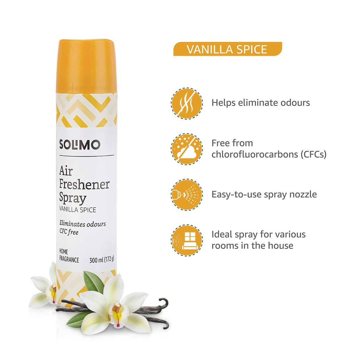 Amazon Brand - Solimo Air Freshener Spray - Vanilla Spice, 300ml
