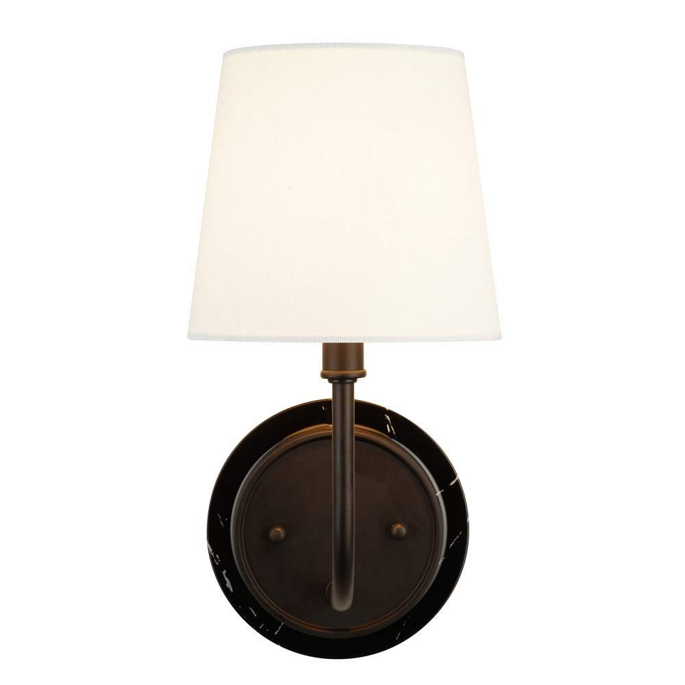 Amazon Brand – Stone & Beam Contemporary Single-Light Black Marble Wall Sconce with Linen Shade, LED Bulb Included, 13.5"H, Dark Bronze
