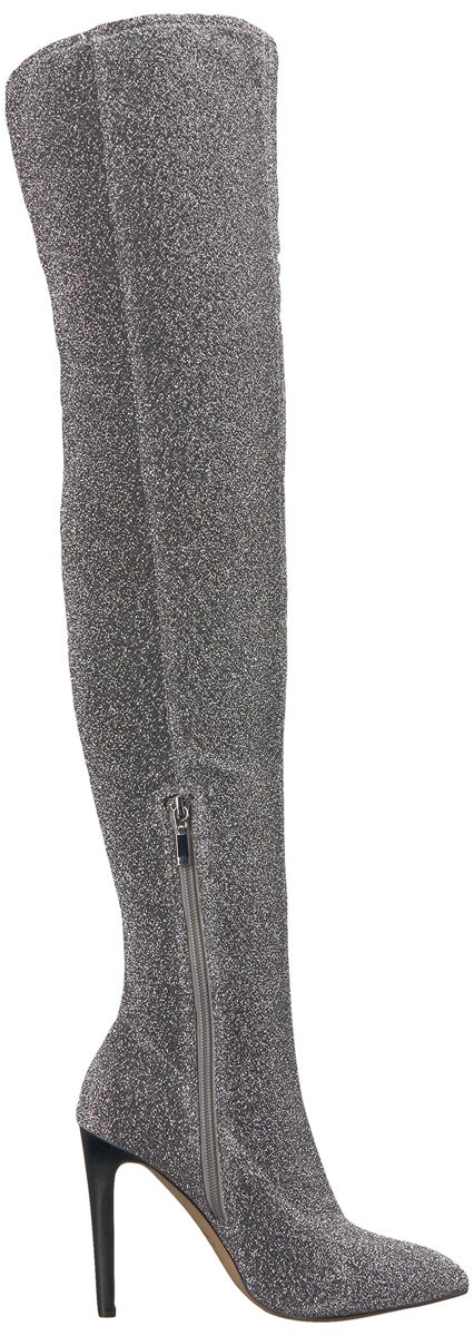 The Fix Women's Mia Pointed-Toe Thigh-High Sock Boot, Pewter, 7.5 B US