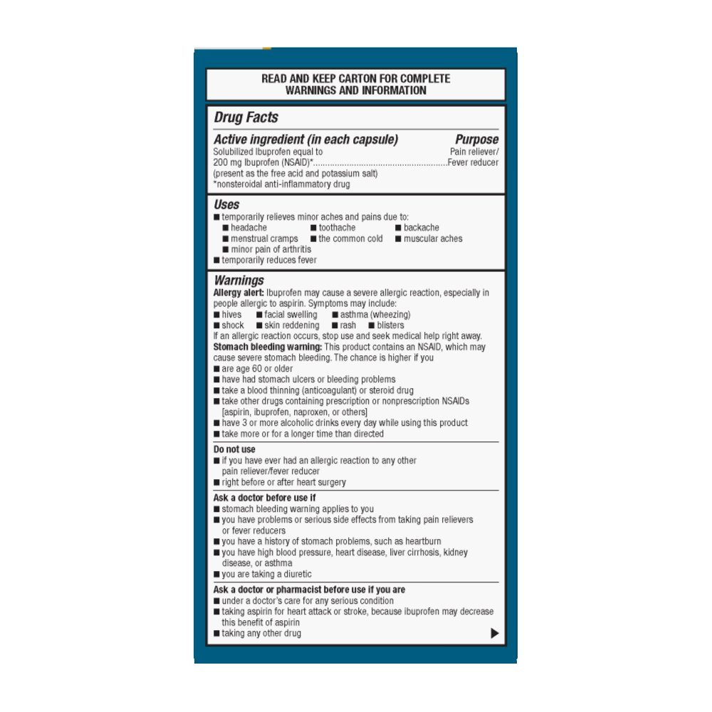 Amazon Basic Care Ibuprofen Liquid Gels 200 mg, Pain Reliever/Fever Reducer (Liquid Filled Capsules), 160 Count