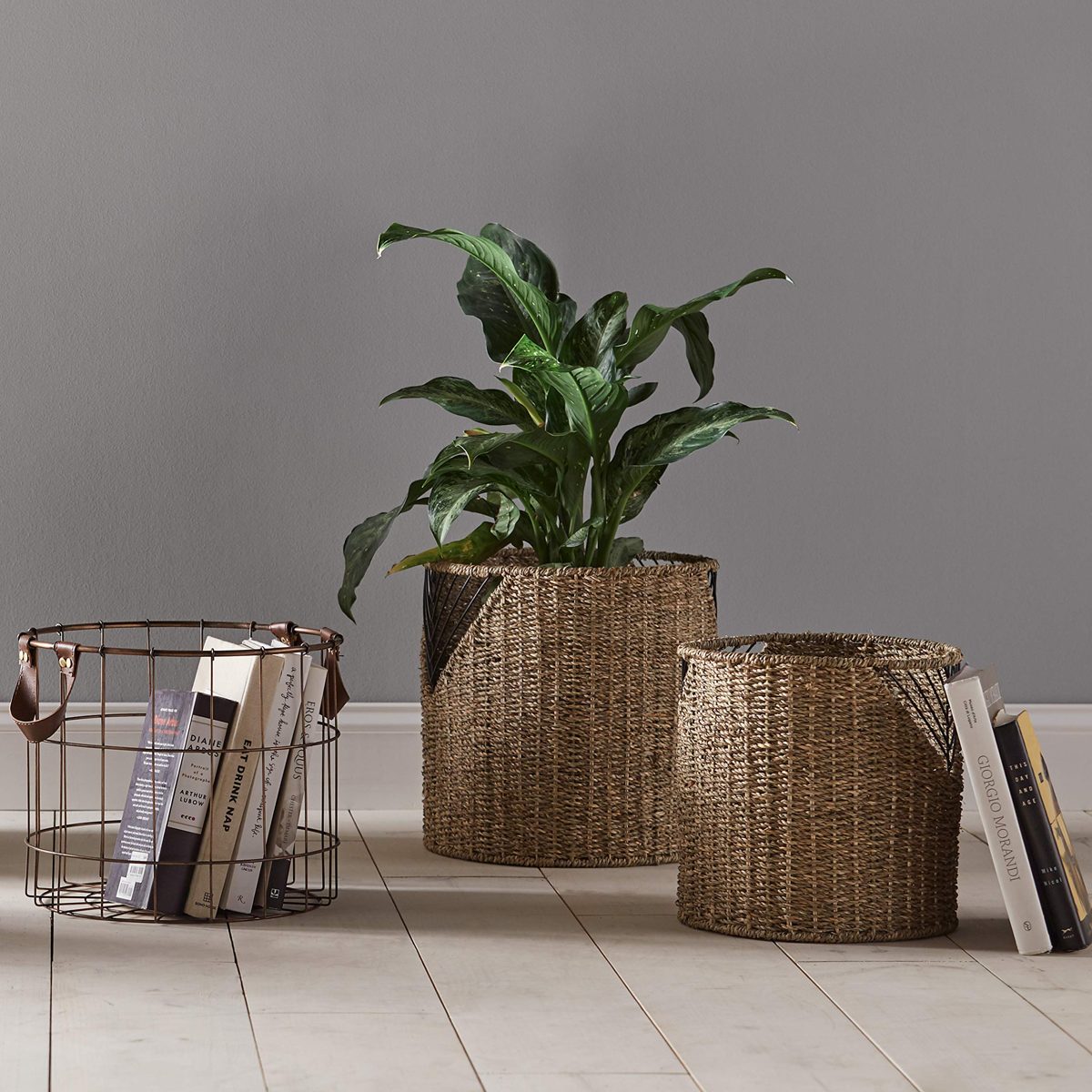 Stone & Beam Modern Metal Metal Baskets, Pack of 2, Brown