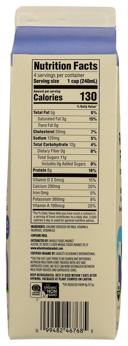 365 Everyday Value, Organic Fat Reduced Milk, 32 Ounce (Packaging May Vary)