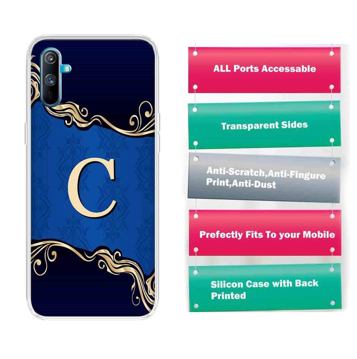 Amazon Brand - Solimo Designer Multicolor Blue Pattern Alphabet-C Printed Soft Back Case Mobile Cover for Realme C3