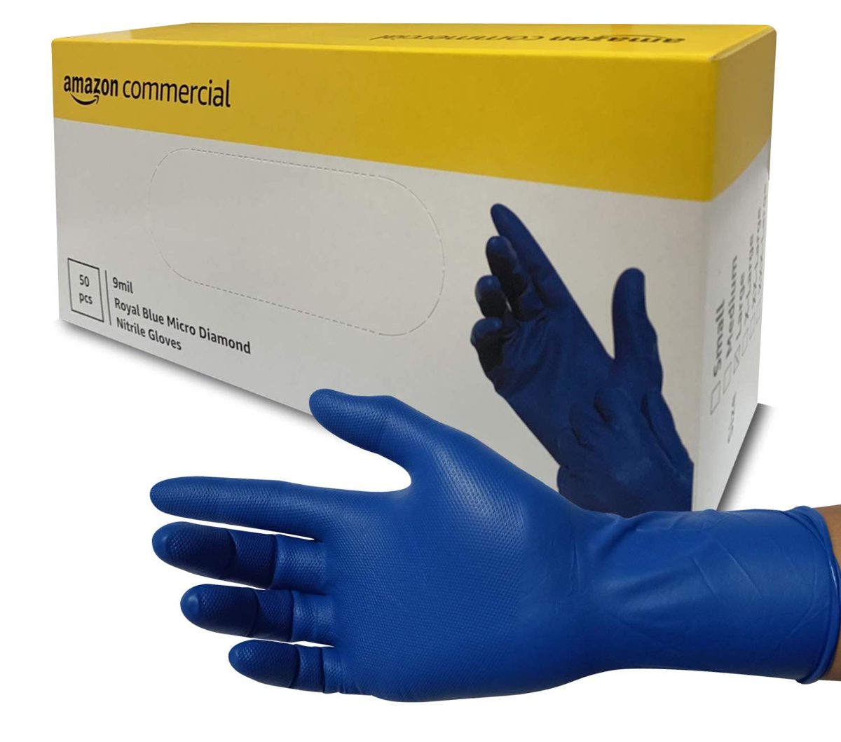 AmazonCommercial Powder Free Disposable Nitrile Gloves, 9 mil, Royal Blue, Micro Diamond, 285 mm Size XL, 500 (10 Boxes of 50)
