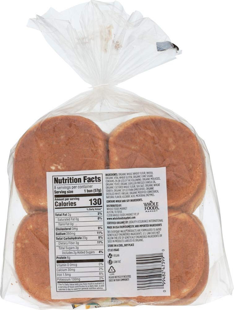 365 Everyday Value, Organic Whole Wheat Hamburger Buns, 16 oz
