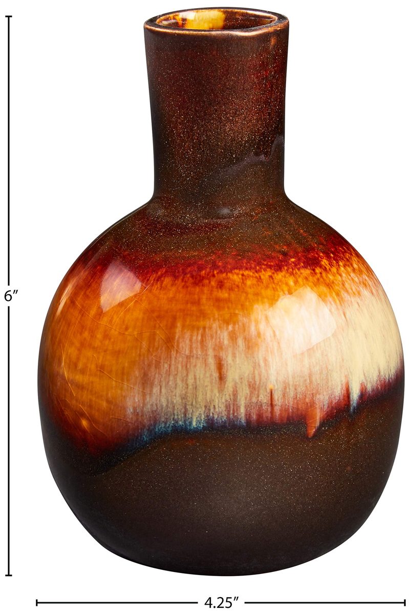 Amazon Brand – Stone & Beam Modern Ombre Stoneware Home Decor Flower Vase - 6 Inch, Dark Brown Red White