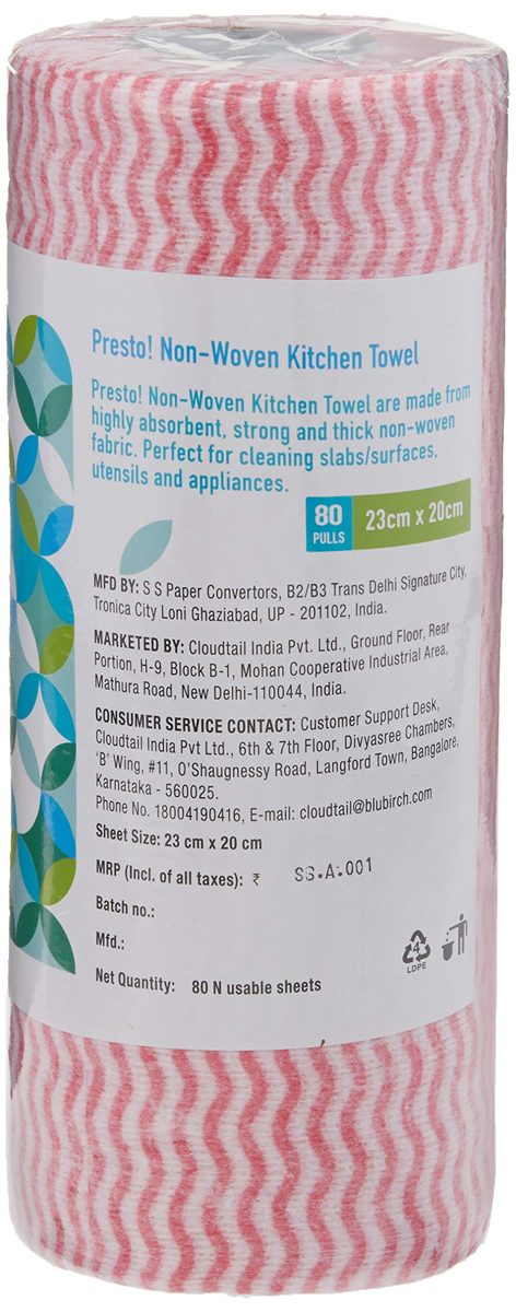 Amazon Brand - Presto! Non-Woven Kitchen Towel Roll - 80 Pulls (Red)